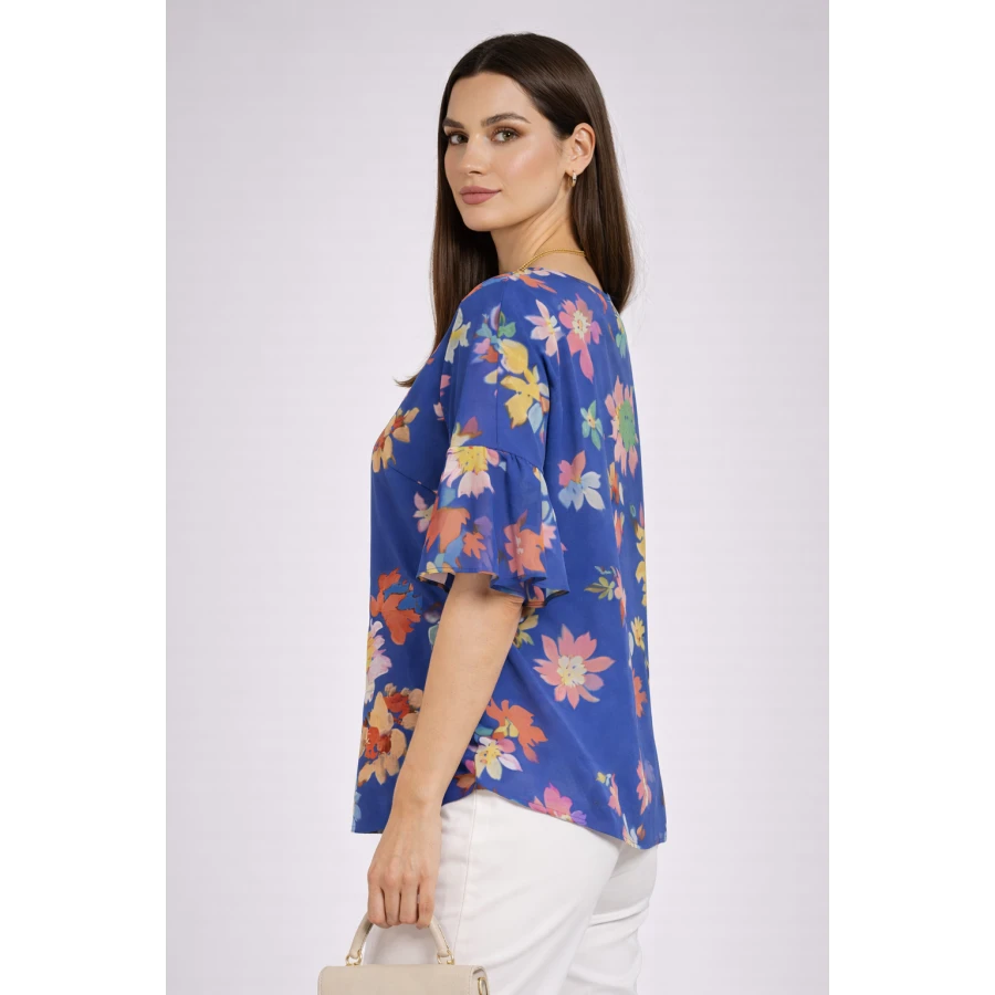 Многоцветна Дамска Блуза със Синя Основа – Флорален Стил 2026 26115 / 2026 Многоцветна Дамска Блуза със Синя Основа – Флорален Стил 2026 26115 / 2026