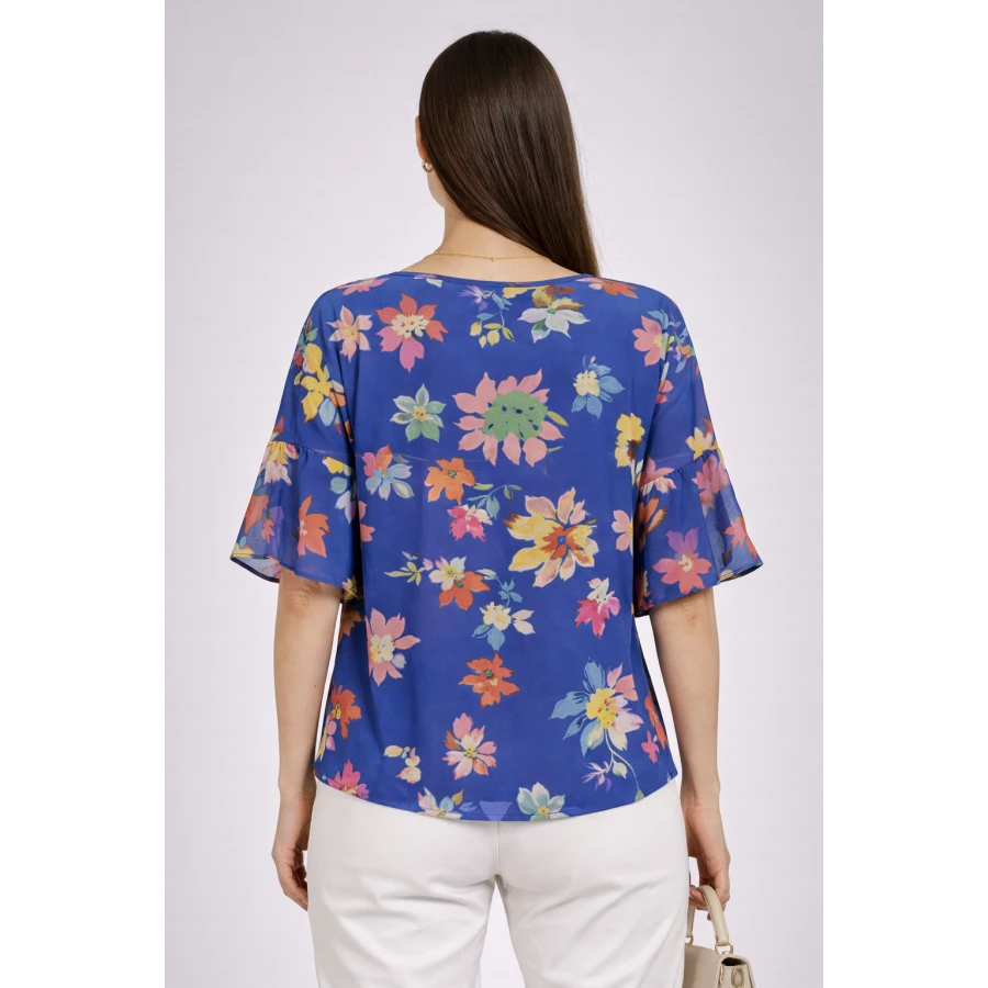 Многоцветна Дамска Блуза със Синя Основа – Флорален Стил 2026 26115 / 2026 Многоцветна Дамска Блуза със Синя Основа – Флорален Стил 2026 26115 / 2026