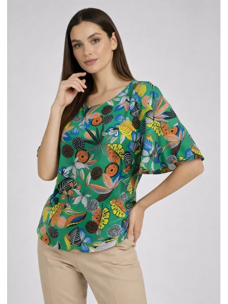 Zarif Çiçek Desenli Bluz - Yeşil İlham 26115 / 2026