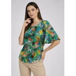 Елегантна Блуза с Цветна Щампа - Зелено Вдъхновение 26115 / 2026 Елегантна Блуза с Цветна Щампа - Зелено Вдъхновение 26115 / 2026