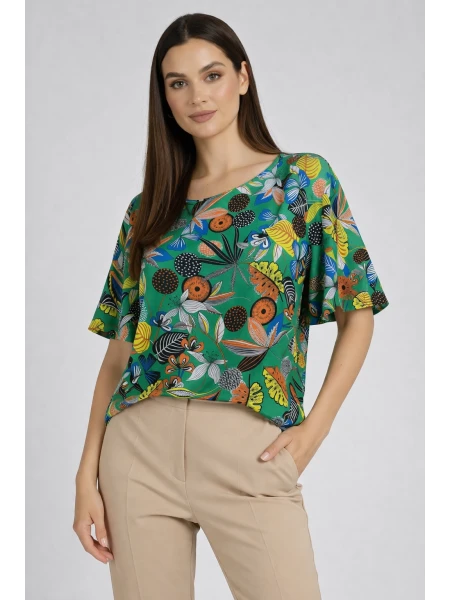 Елегантна Блуза с Цветна Щампа - Зелено Вдъхновение 26115 / 2026