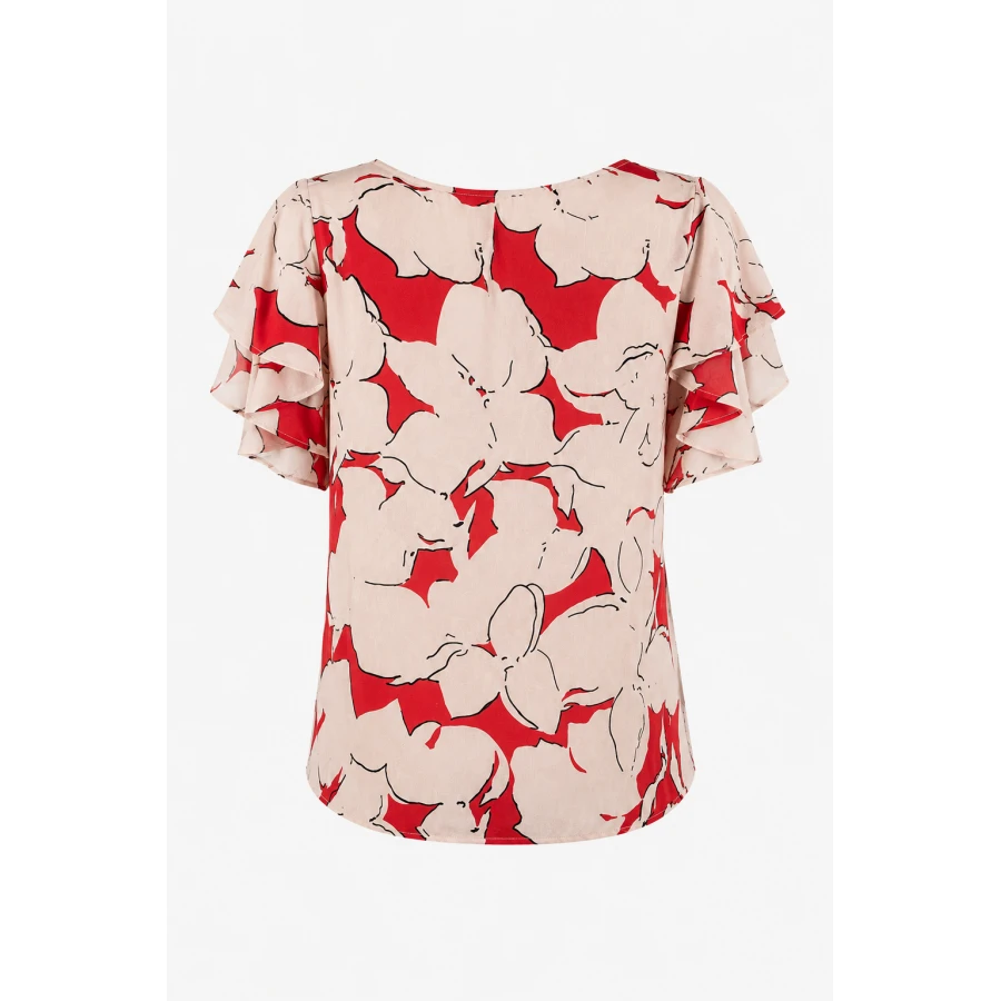 Summer Blouse in Viscose and Cotton with Colorful Red Print 26115 / 2026