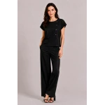 Черен Дамски Комплект от Тенсел с Блуза и Широк Панталон 26131 - 128 black / 2026 Черен Дамски Комплект от Тенсел с Блуза и Широк Панталон 26131 - 128 black / 2026