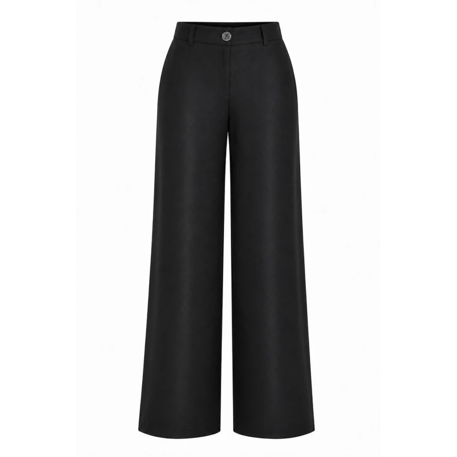 Черен Дамски Комплект от Тенсел с Блуза и Широк Панталон 26131 - 128 black / 2026 Черен Дамски Комплект от Тенсел с Блуза и Широк Панталон 26131 - 128 black / 2026