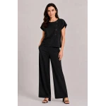 Черен Дамски Комплект от Тенсел с Блуза и Широк Панталон 26131 - 128 black / 2026 Черен Дамски Комплект от Тенсел с Блуза и Широк Панталон 26131 - 128 black / 2026
