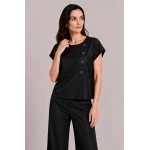 Черен Дамски Комплект от Тенсел с Блуза и Широк Панталон 26131 - 128 black / 2026 Черен Дамски Комплект от Тенсел с Блуза и Широк Панталон 26131 - 128 black / 2026
