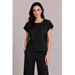 Черен Дамски Комплект от Тенсел с Блуза и Широк Панталон 26131 - 128 black / 2026 Черен Дамски Комплект от Тенсел с Блуза и Широк Панталон 26131 - 128 black / 2026
