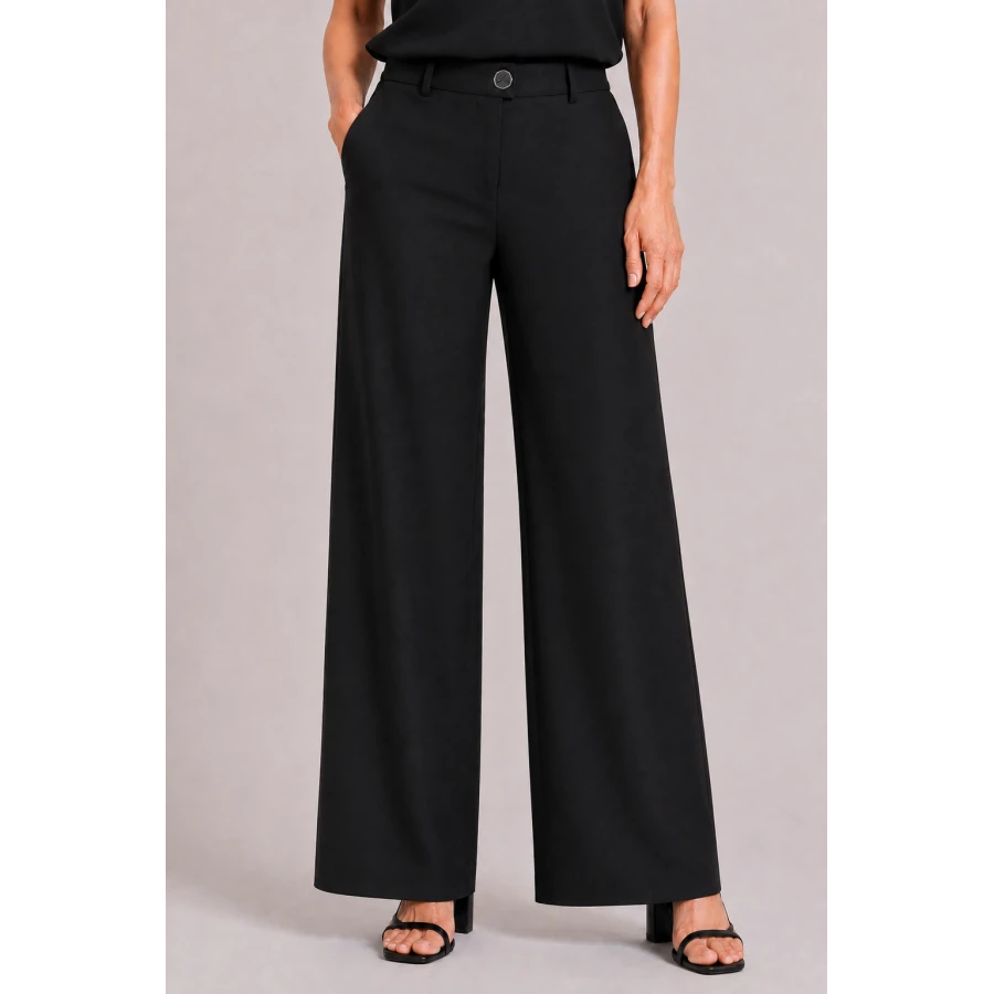 Черен Дамски Комплект от Тенсел с Блуза и Широк Панталон 26131 - 128 black / 2026 Черен Дамски Комплект от Тенсел с Блуза и Широк Панталон 26131 - 128 black / 2026