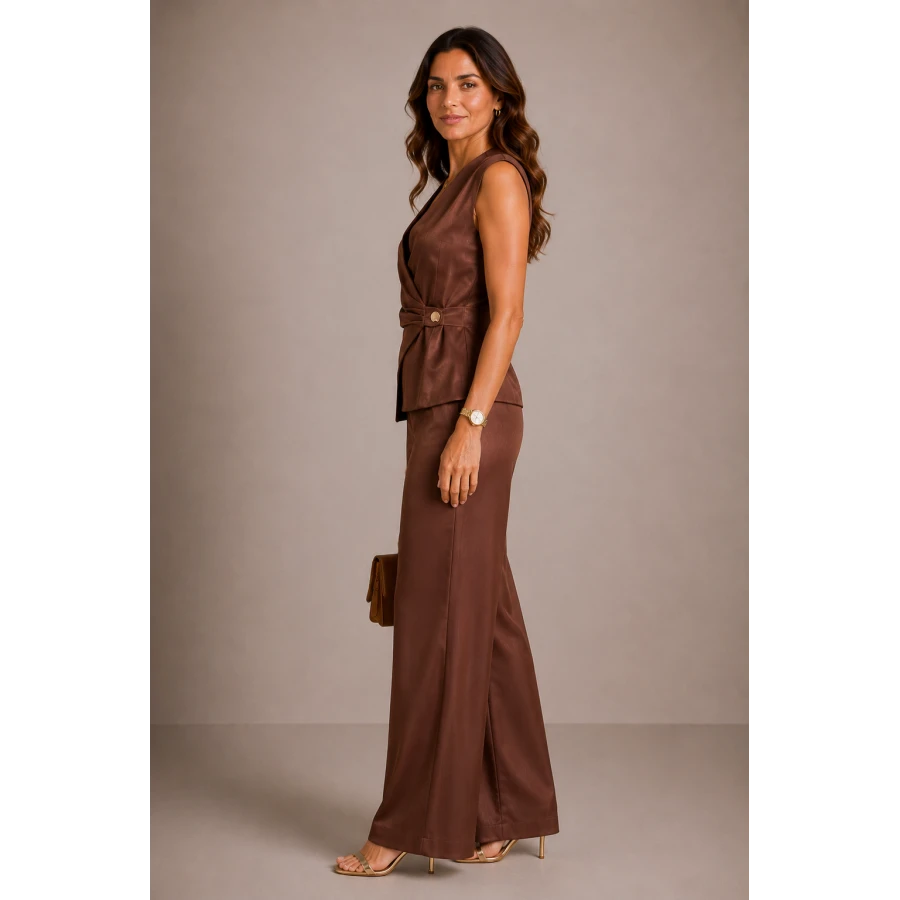 Set Luxos Maro pentru Femei - Vestă și Pantaloni de la Tencel 26116-109 / 2026