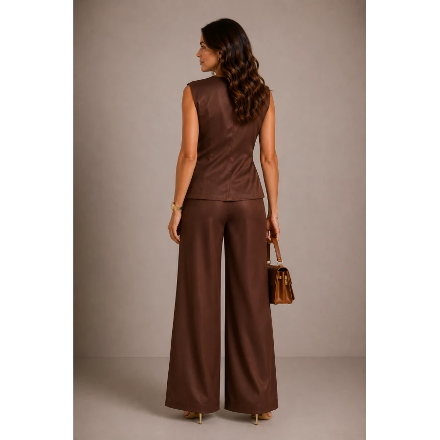 Set Luxos Maro pentru Femei - Vestă și Pantaloni de la Tencel 26116-109 / 2026