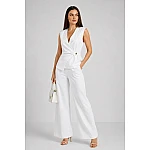 Елегантен Бял Дамски Комплект от Памук с Елек и Панталон 26123 - 128 white / 2026 Елегантен Бял Дамски Комплект от Памук с Елек и Панталон 26123 - 128 white / 2026