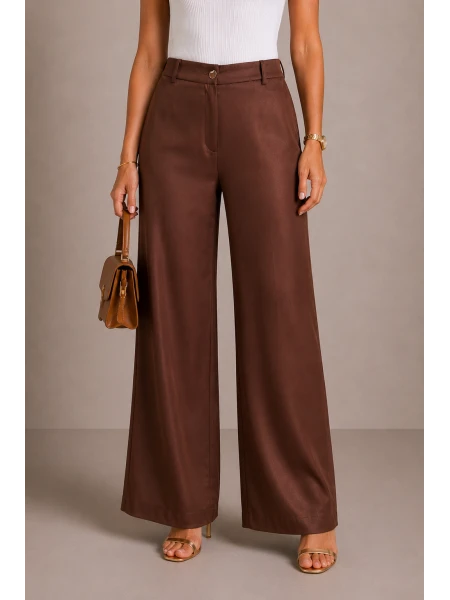 Pantaloni de damă de lux, maro - Sofisticați și delicati 26109