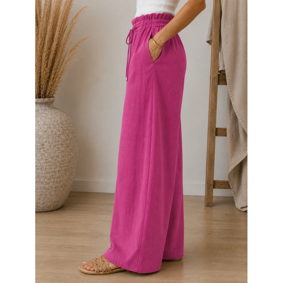 Дамски Ленен Панталон Пепел от Рози с Широк Крачол 26123 / 2026
