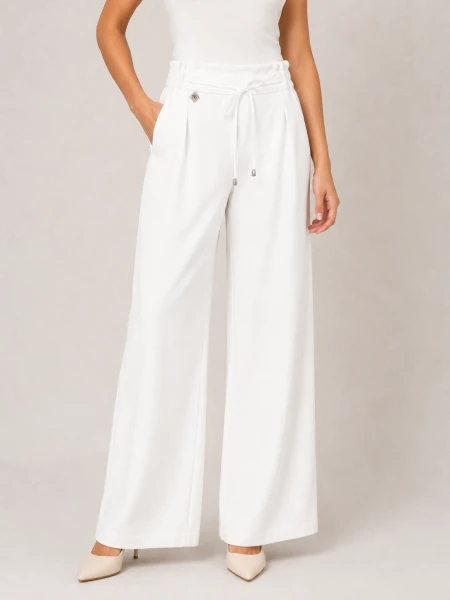 White Women's Wide Leg Viscose Trousers 26123 white / 2026