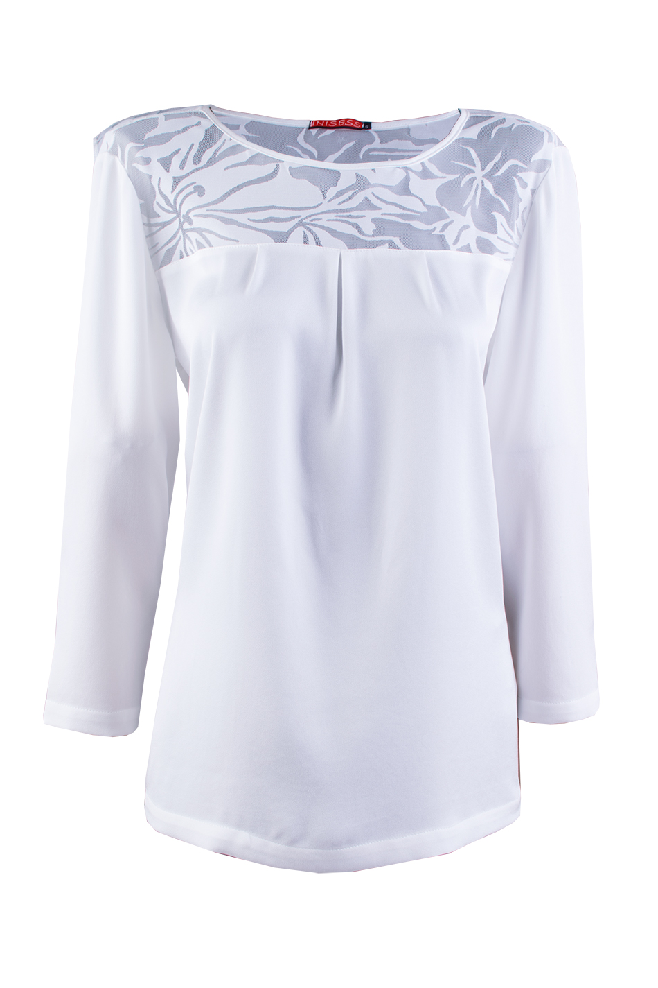 White Satin Blouse with Lace 23524 / 2023 White Satin Blouse with Lace 23524 / 2023