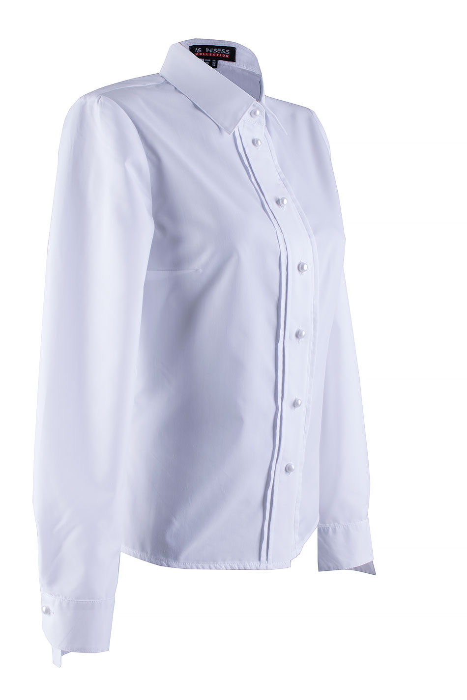 Cămașă albă de damă elegantă cu nasturi perla 24501 / 2024 Cămașă albă de damă elegantă cu nasturi perla 24501 / 2024