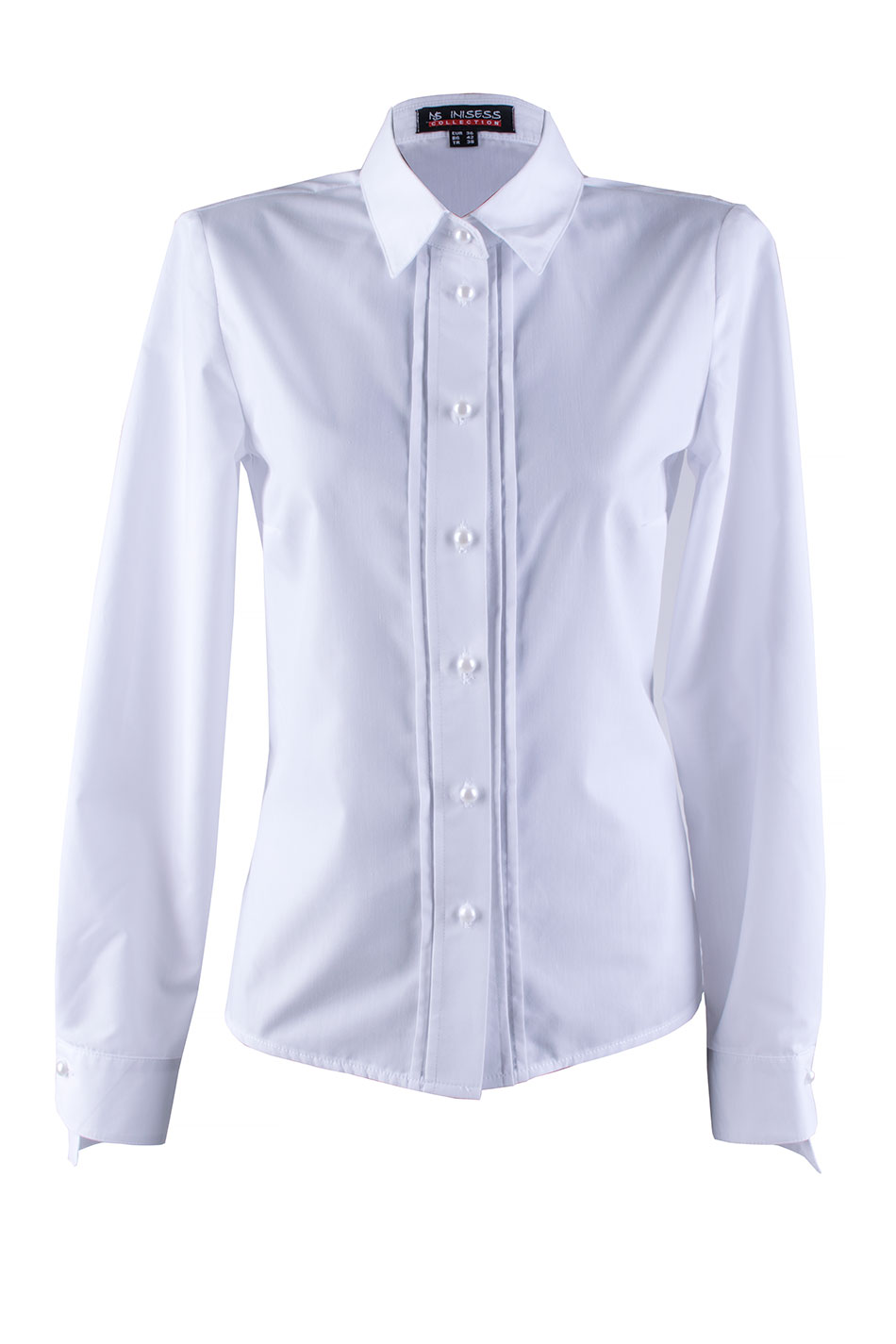 Cămașă albă de damă elegantă cu nasturi perla 24501 / 2024 Cămașă albă de damă elegantă cu nasturi perla 24501 / 2024