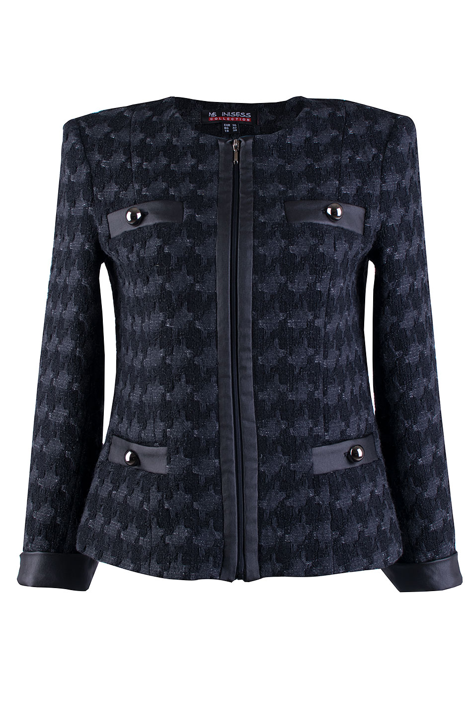 Black Women's Jacket with Anthracite and Leather Details 24536 / 2025 Black Women's Jacket with Anthracite and Leather Details 24536 / 2025