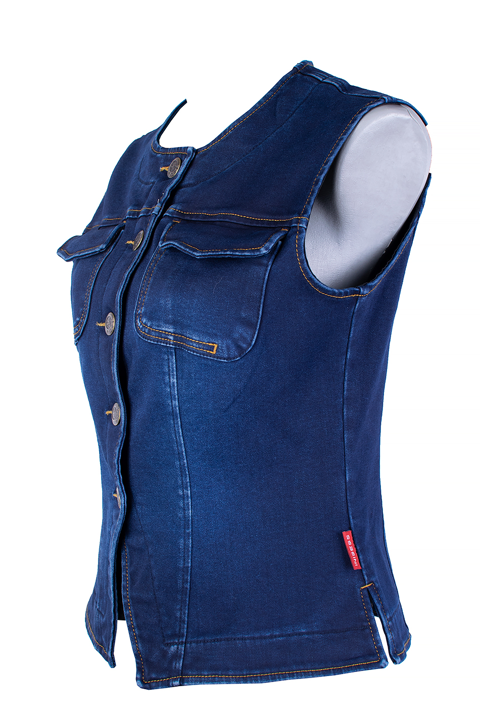 Vestă clasică din denim matlasat pentru femei – Guler rotund 25523 / 2025 Vestă clasică din denim matlasat pentru femei – Guler rotund 25523 / 2025
