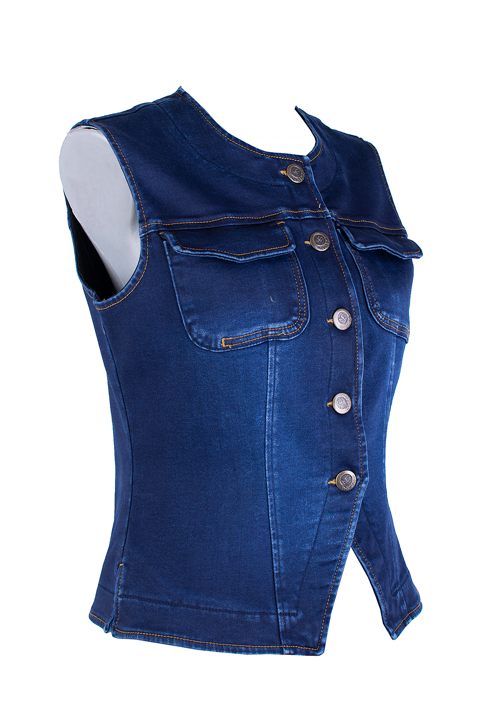 Vestă clasică din denim matlasat pentru femei – Guler rotund 25523 / 2025 Vestă clasică din denim matlasat pentru femei – Guler rotund 25523 / 2025
