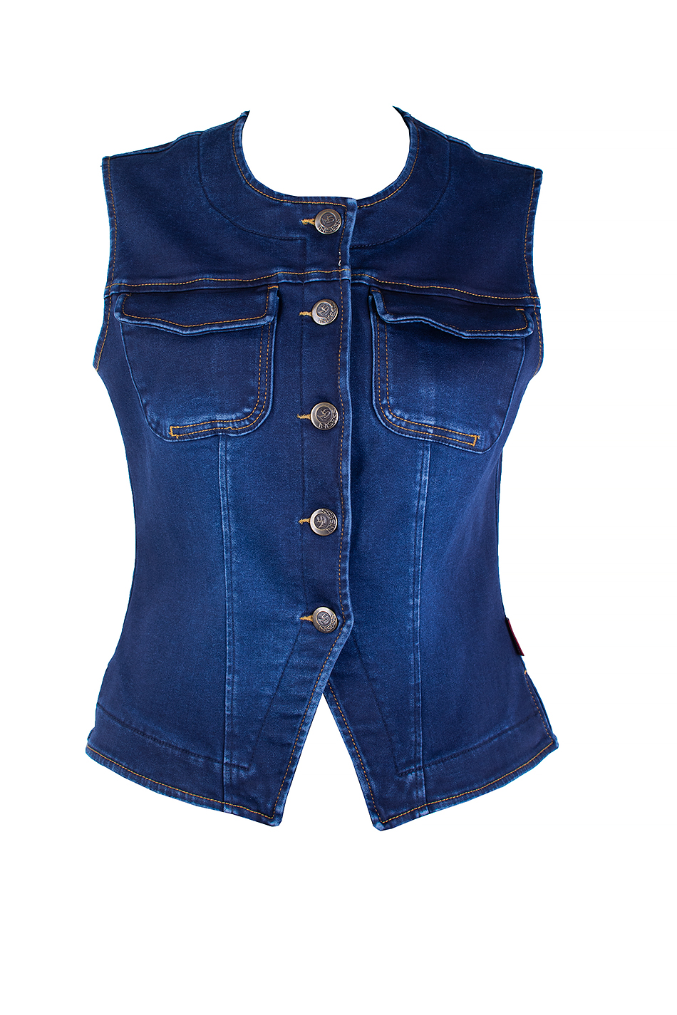 Vestă clasică din denim matlasat pentru femei – Guler rotund 25523 / 2025 Vestă clasică din denim matlasat pentru femei – Guler rotund 25523 / 2025