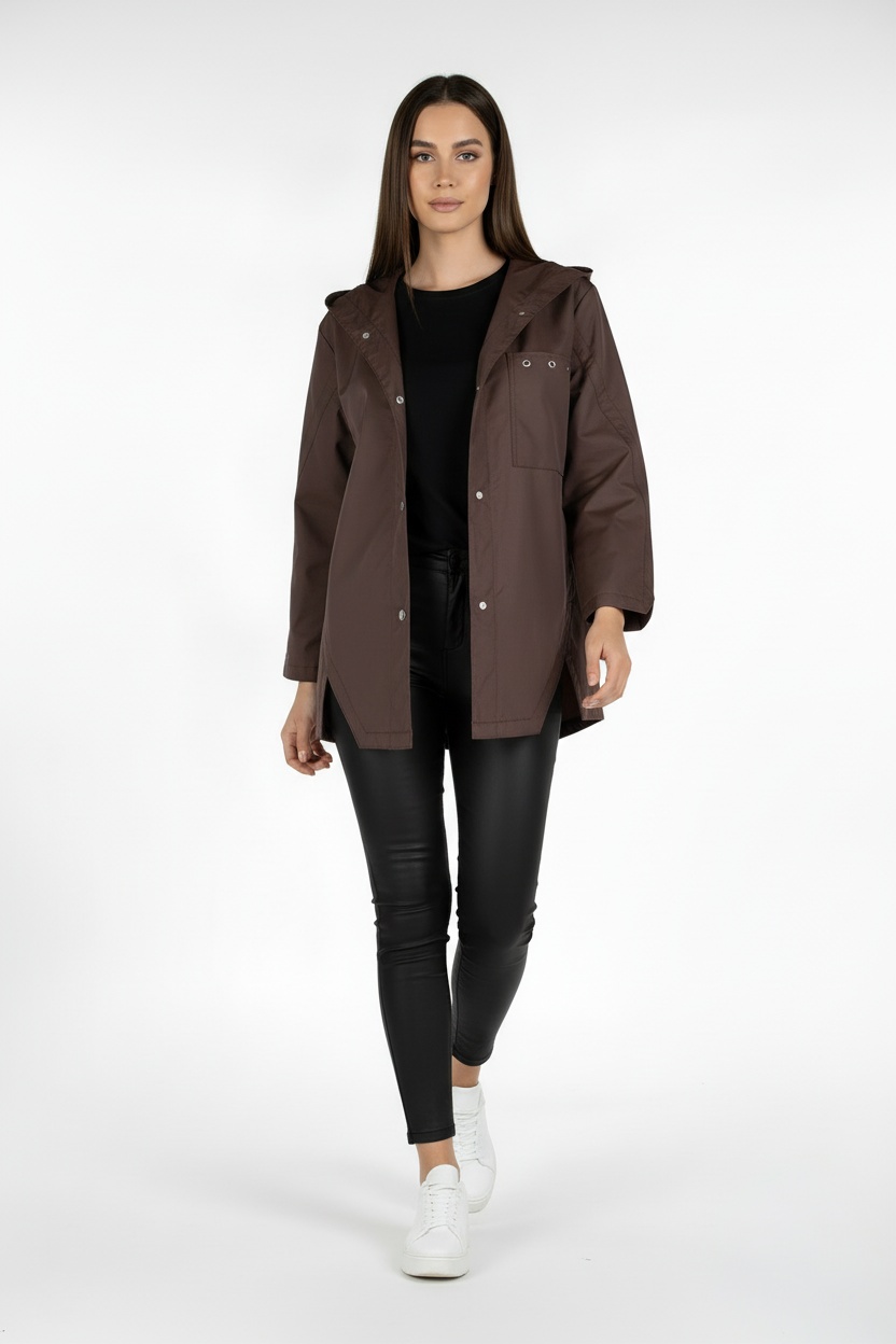 Women's Waterproof Jacket with Hood in Brown 25509 / 2025 Women's Waterproof Jacket with Hood in Brown 25509 / 2025
