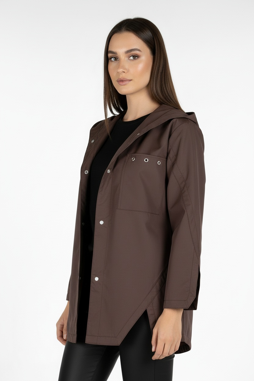 Women's Waterproof Jacket with Hood in Brown 25509 / 2025 Women's Waterproof Jacket with Hood in Brown 25509 / 2025