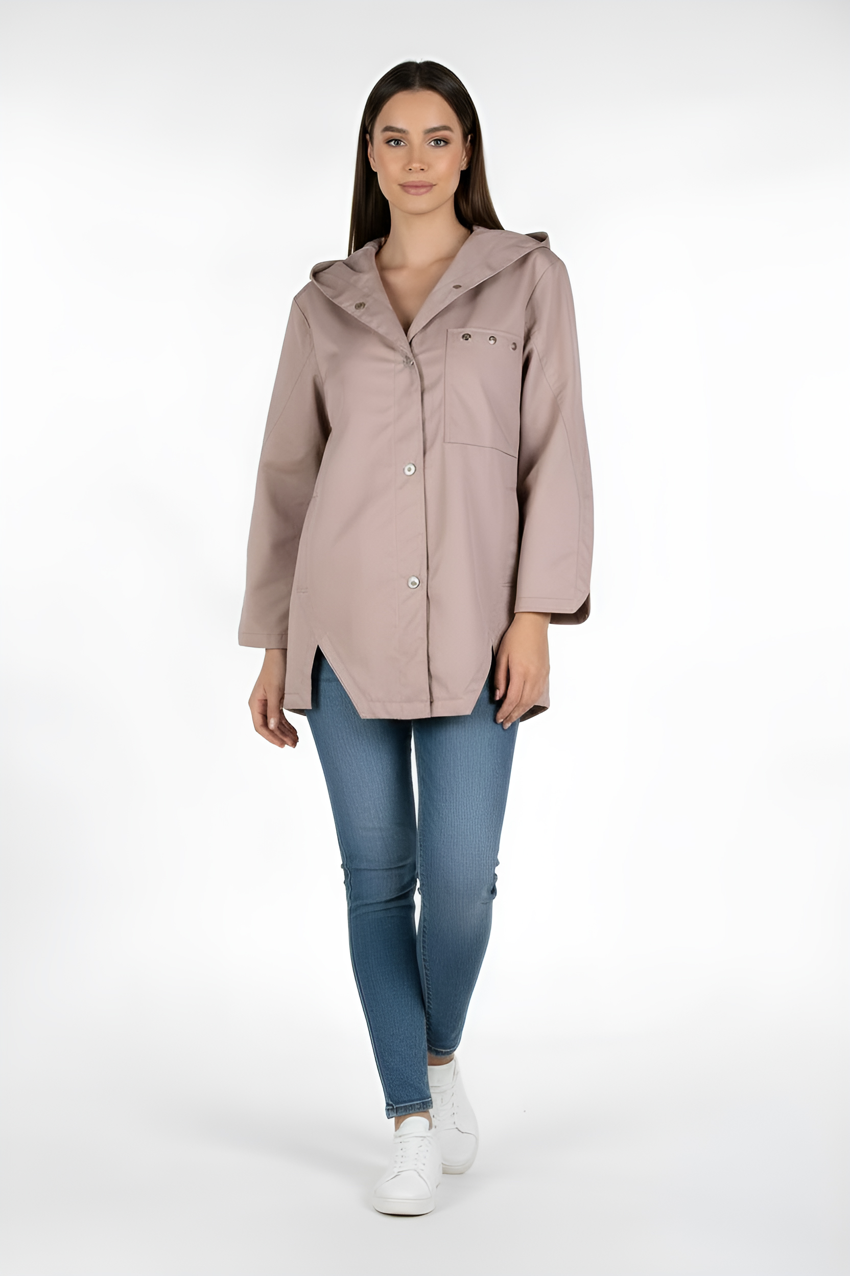 Jachetă impermeabilă pentru femei, culoarea Cappuccino, cu glugă 25509 / 2025