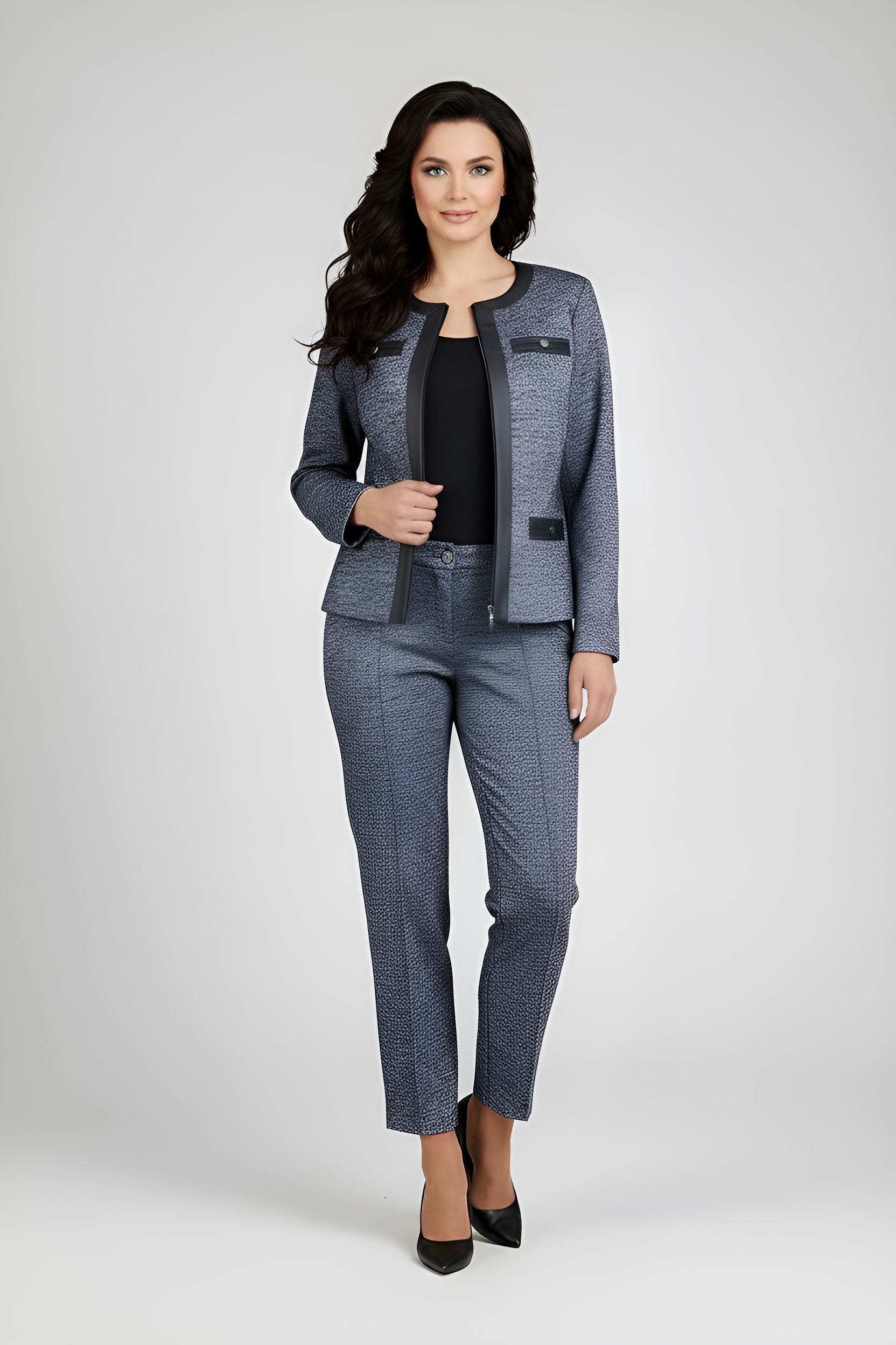 Women's Wool Trousers in Grey Melange – Elegance and Coziness for Autumn-Winter 25502 / 2025 Women's Wool Trousers in Grey Melange – Elegance and Coziness for Autumn-Winter 25502 / 2025