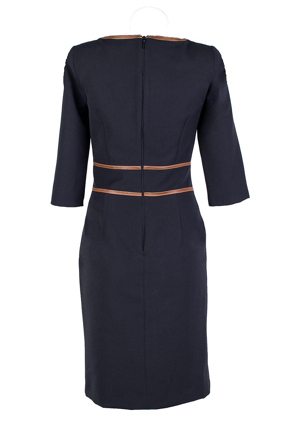 Elegant Black Dress with Leather in Camel Color 25516 / 2025 Elegant Black Dress with Leather in Camel Color 25516 / 2025