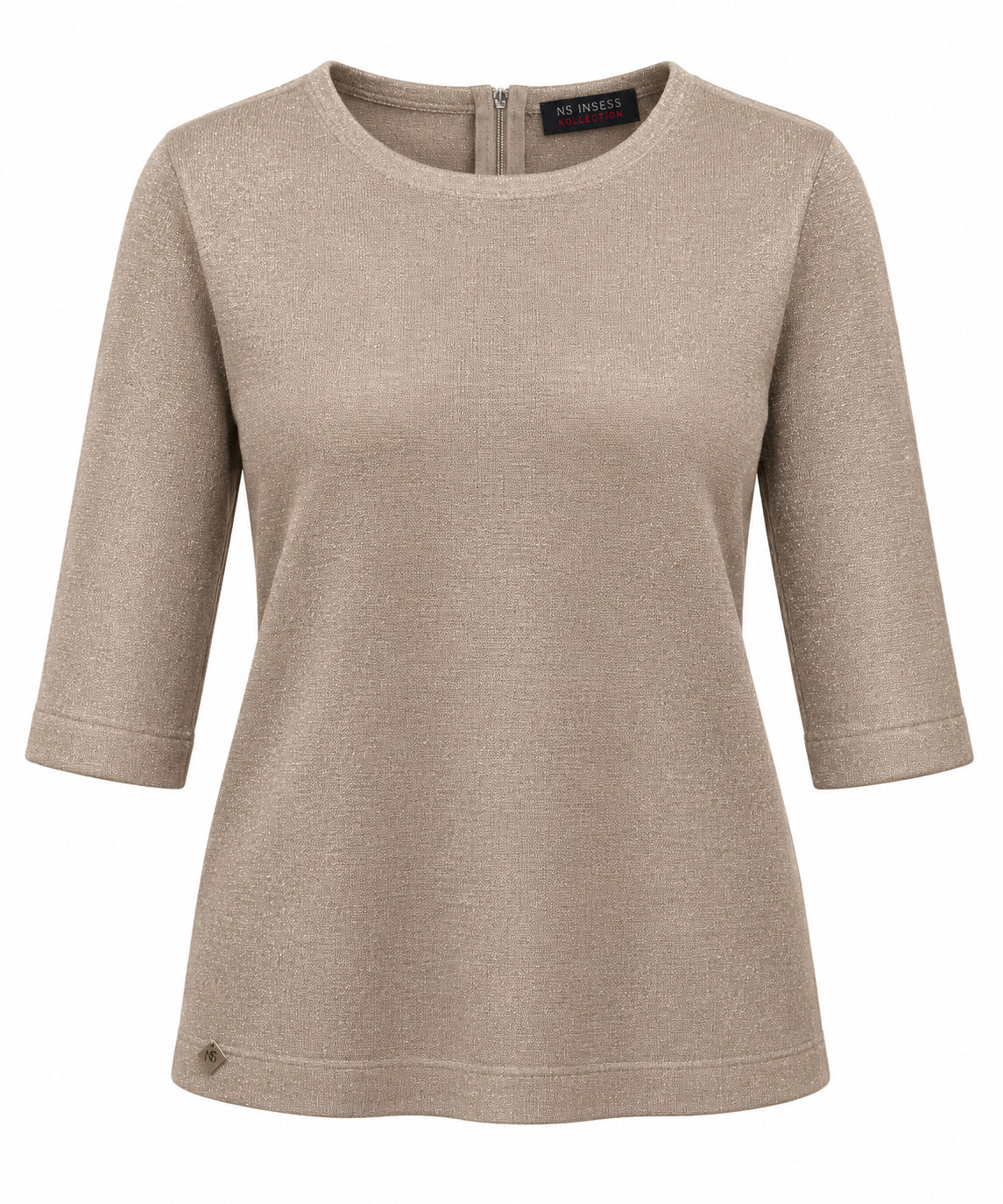 Дамска Блуза с Фино Ламе в Бежово и 3/4 ръкав 26504 beige / 2026 Дамска Блуза с Фино Ламе в Бежово и 3/4 ръкав 26504 beige / 2026
