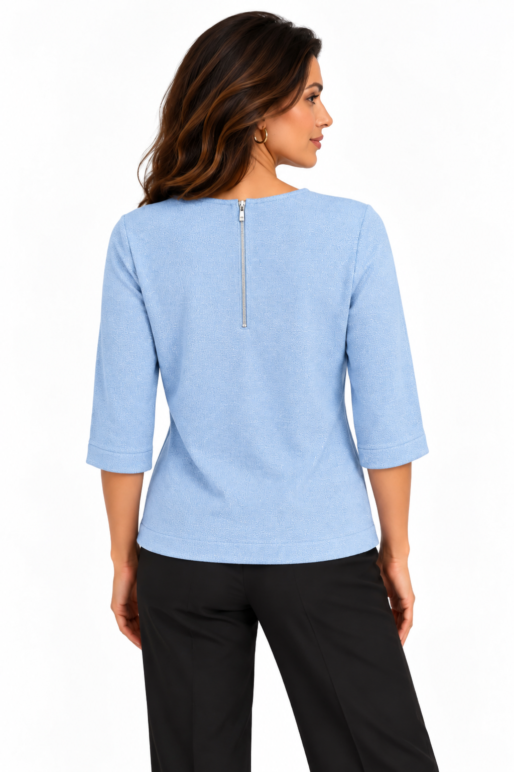 Light Blue Blouse with Metallic Thread and 3/4 Sleeves – Elegant and Comfortable 26504 l.blue / 2026 Light Blue Blouse with Metallic Thread and 3/4 Sleeves – Elegant and Comfortable 26504 l.blue / 2026