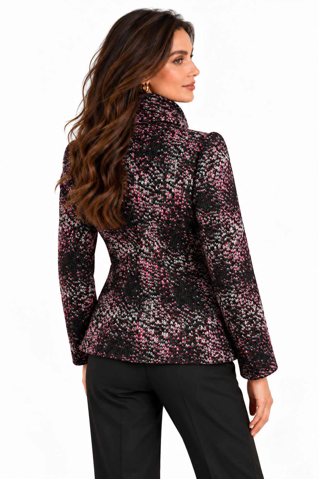 Wool Coat with Shawl Collar and Pink-Purple Mosaic Pattern 26507 / 2026