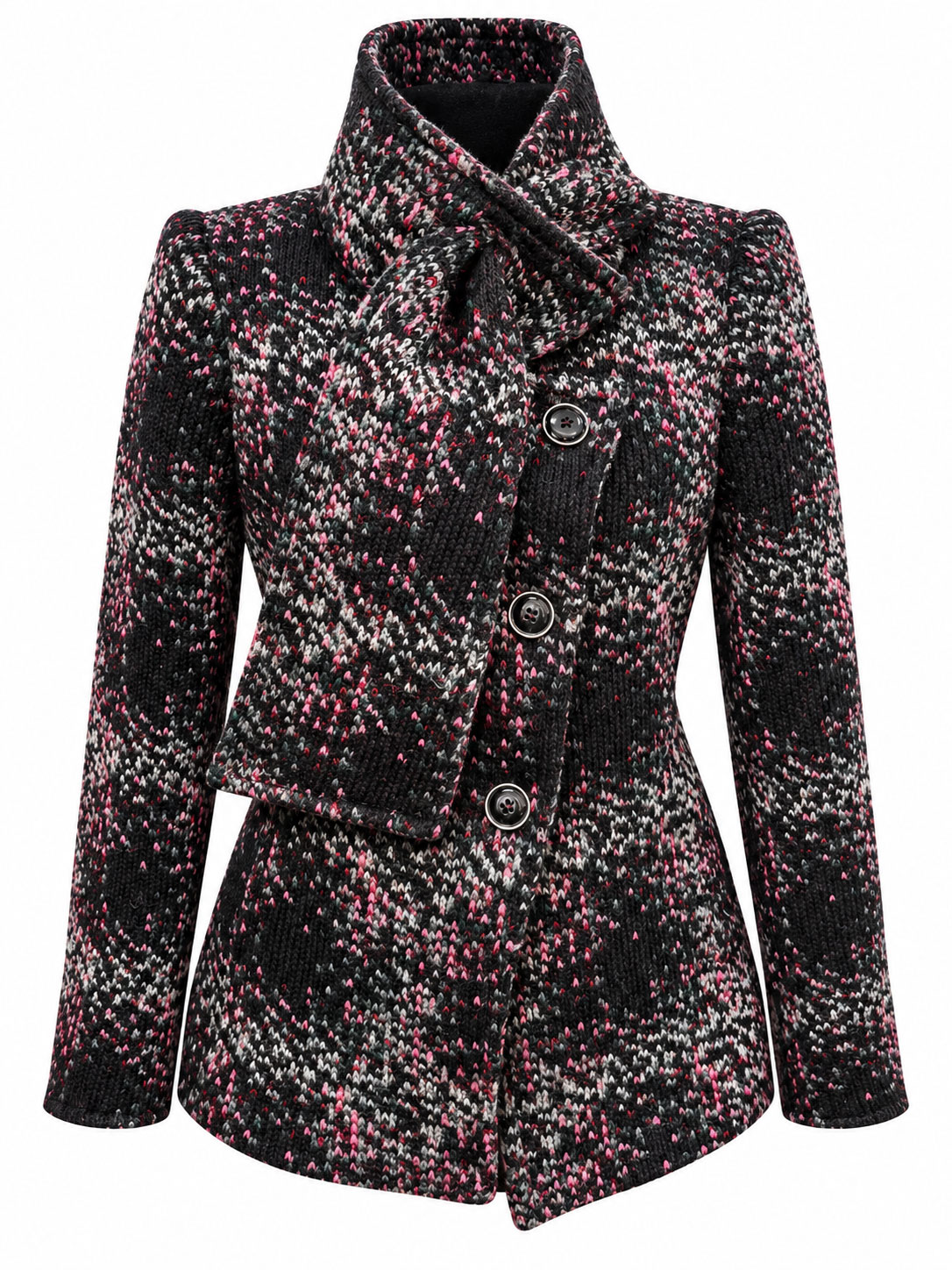 Wool Coat with Shawl Collar and Pink-Purple Mosaic Pattern 26507 / 2026