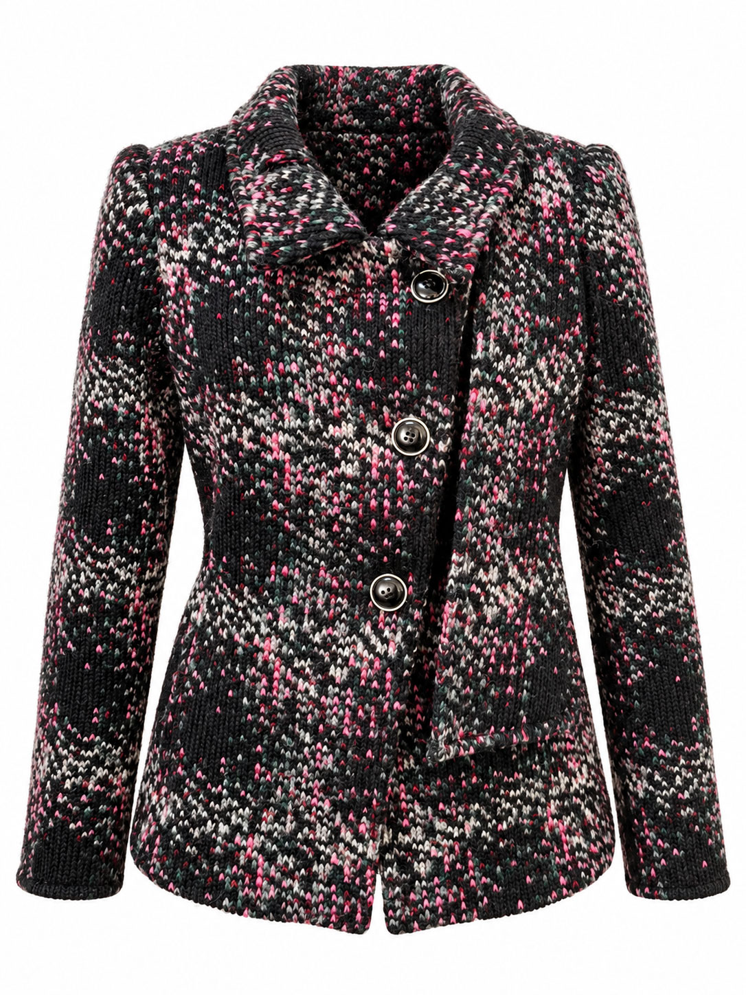 Wool Coat with Shawl Collar and Pink-Purple Mosaic Pattern 26507 / 2026