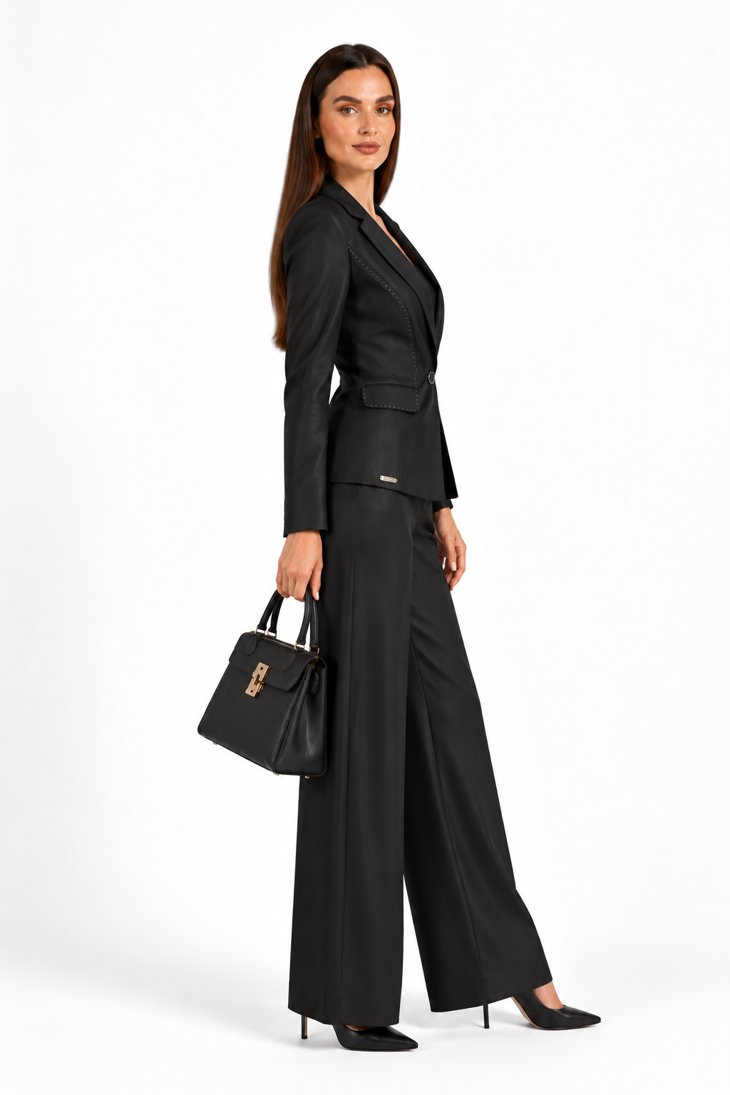 Women's Black Tencel Suit with Blazer and Trousers 26129 - 128 black / 2026 Women's Black Tencel Suit with Blazer and Trousers 26129 - 128 black / 2026