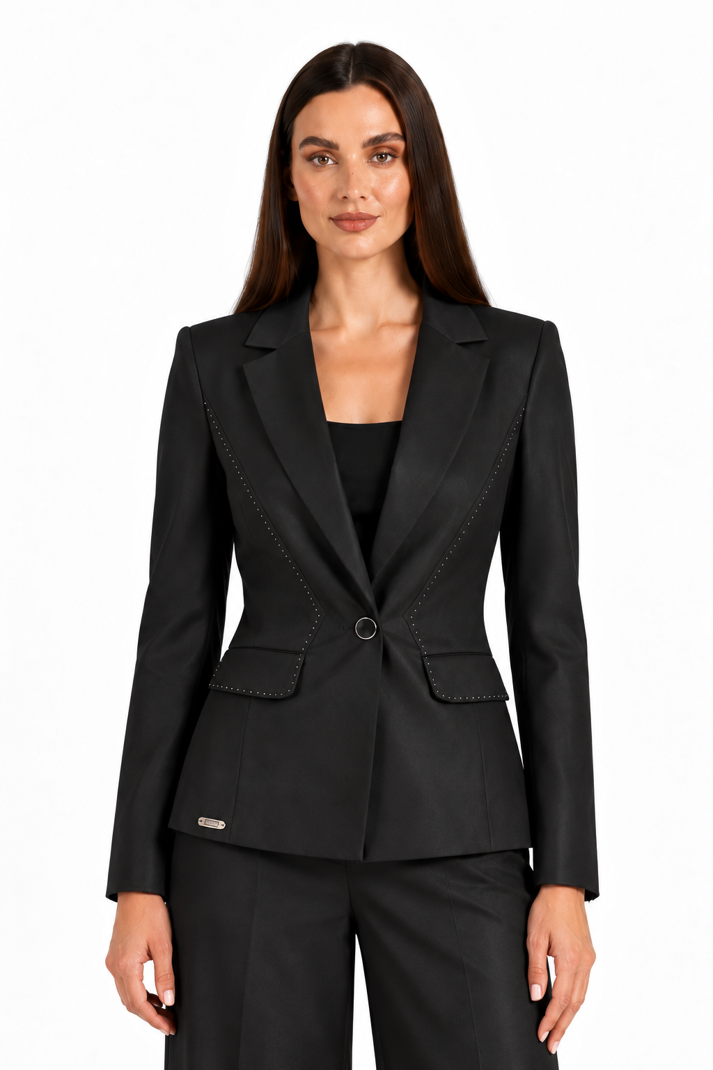 Women's Black Tencel Suit with Blazer and Trousers 26129 - 128 black / 2026 Women's Black Tencel Suit with Blazer and Trousers 26129 - 128 black / 2026