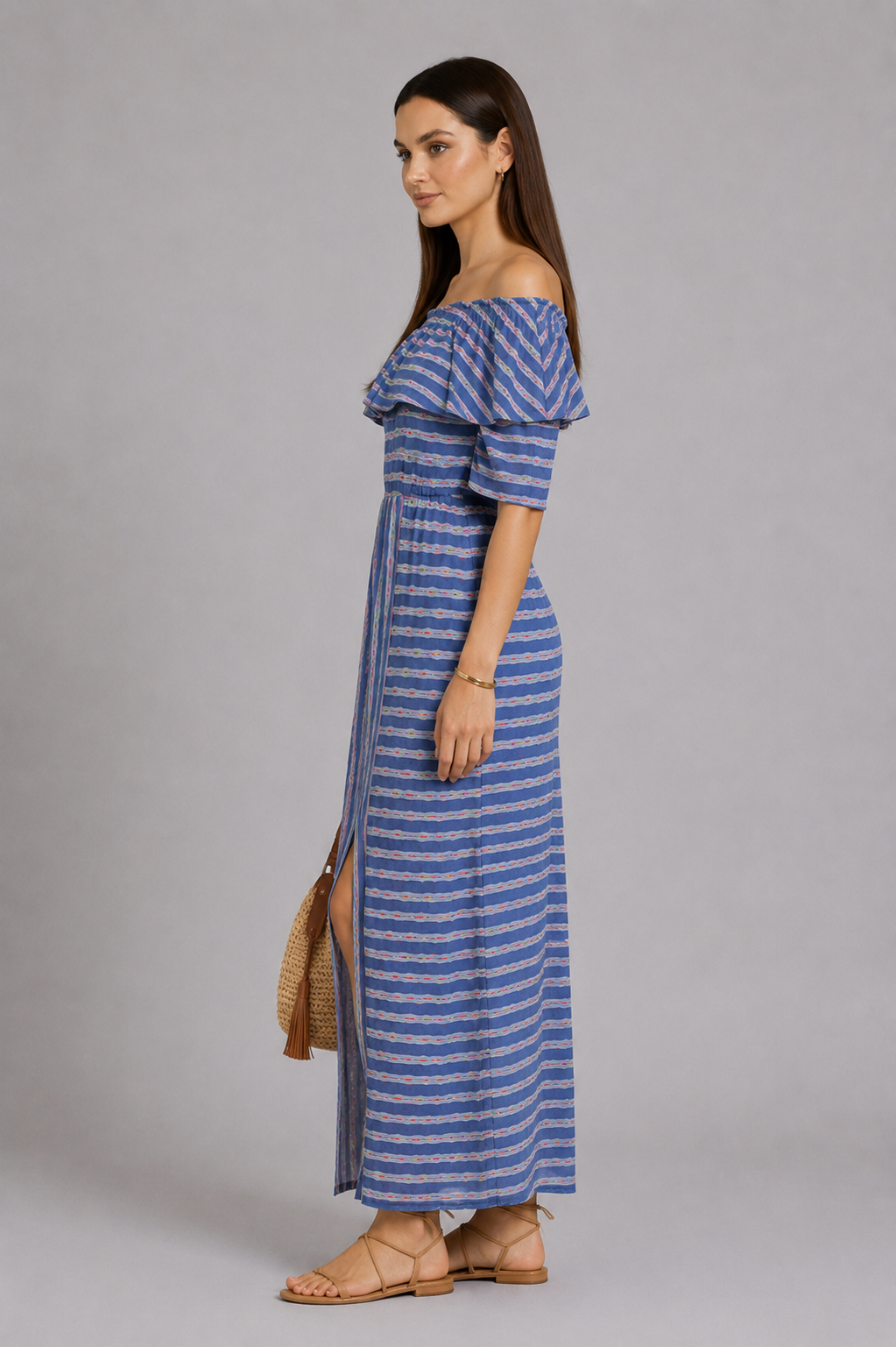 Rochie lungă din bumbac tricotată din bumbac R 18167 Rochie lungă din bumbac tricotată din bumbac R 18167