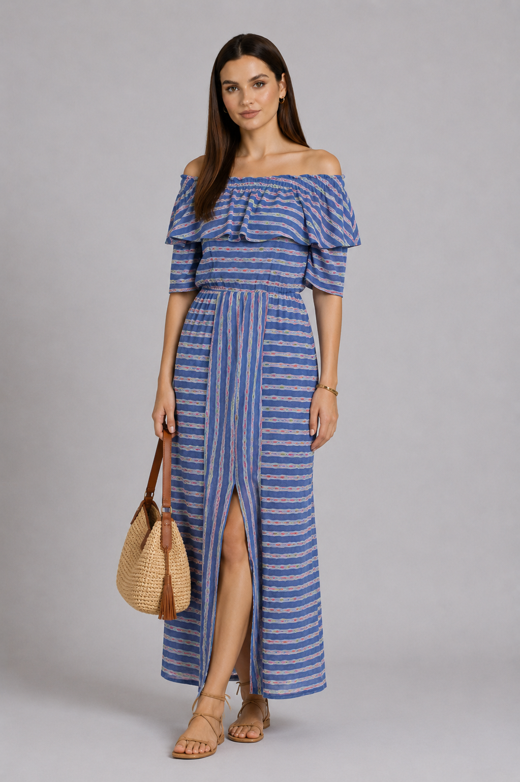 Rochie lungă din bumbac tricotată din bumbac R 18167 Rochie lungă din bumbac tricotată din bumbac R 18167