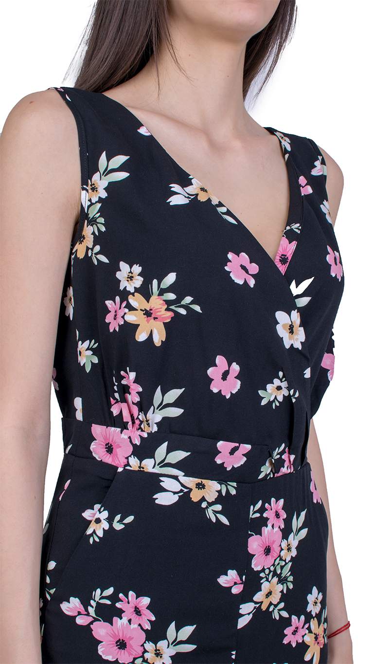 Salopetă de damă neagră cu model floral 21161