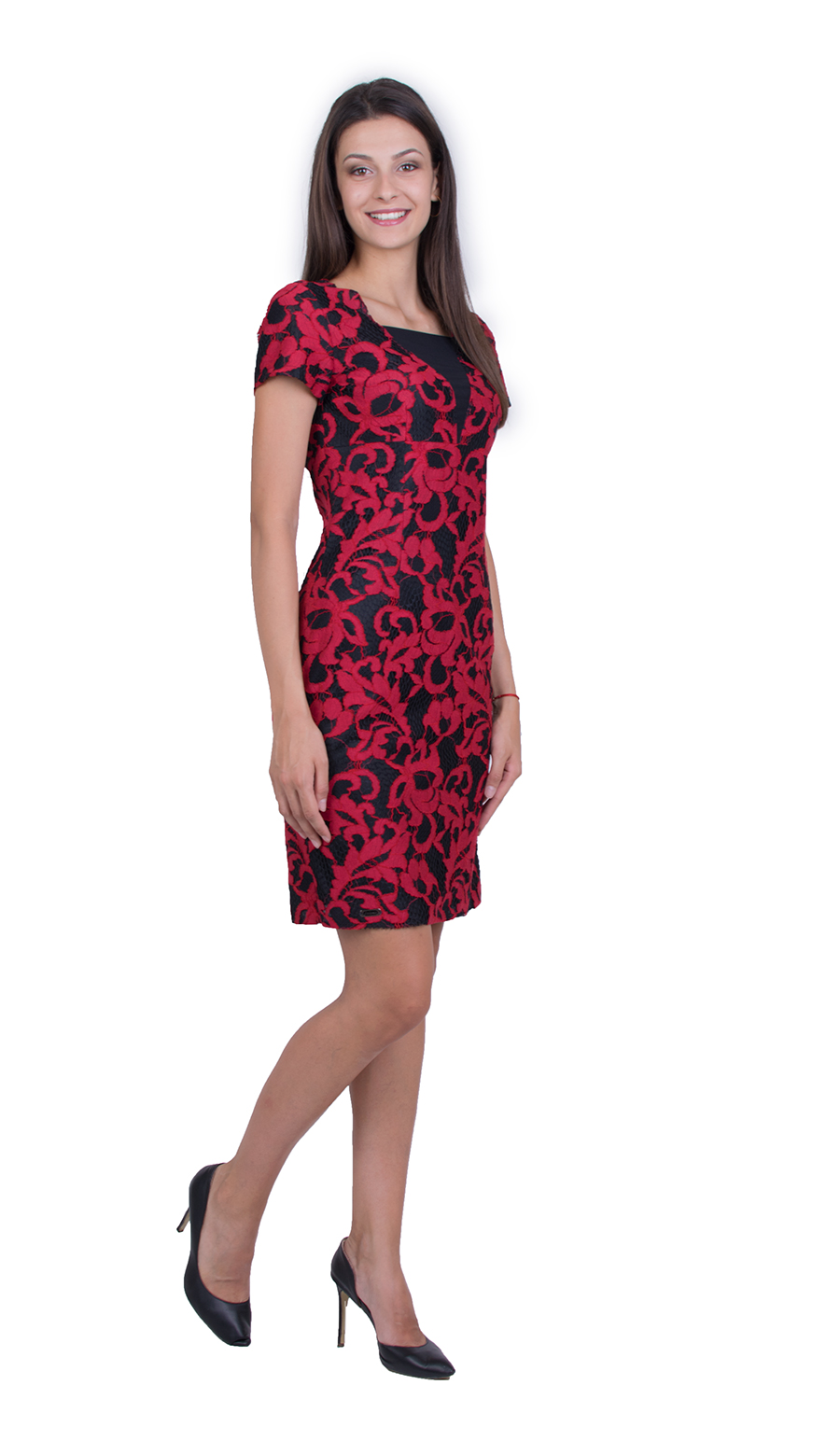Rochie din dantelă roșie montată 21160 / 2021 Rochie din dantelă roșie montată 21160 / 2021