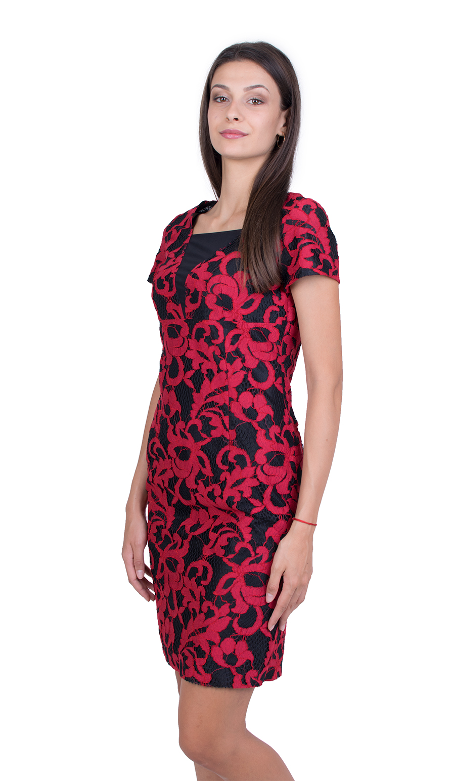 Rochie din dantelă roșie montată 21160 / 2021 Rochie din dantelă roșie montată 21160 / 2021