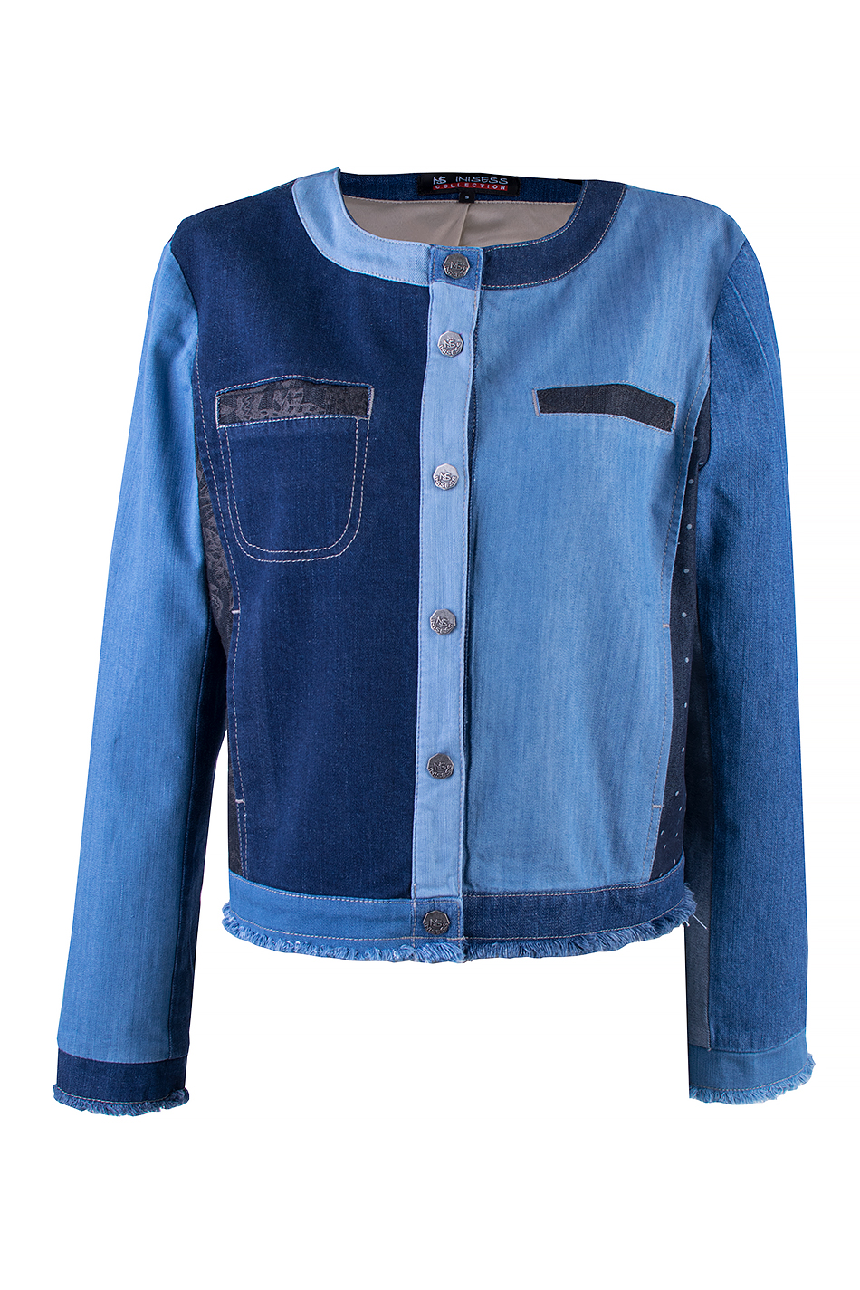 Jachetă din denim pentru femei Patchwork 24117 / 2024 Jachetă din denim pentru femei Patchwork 24117 / 2024