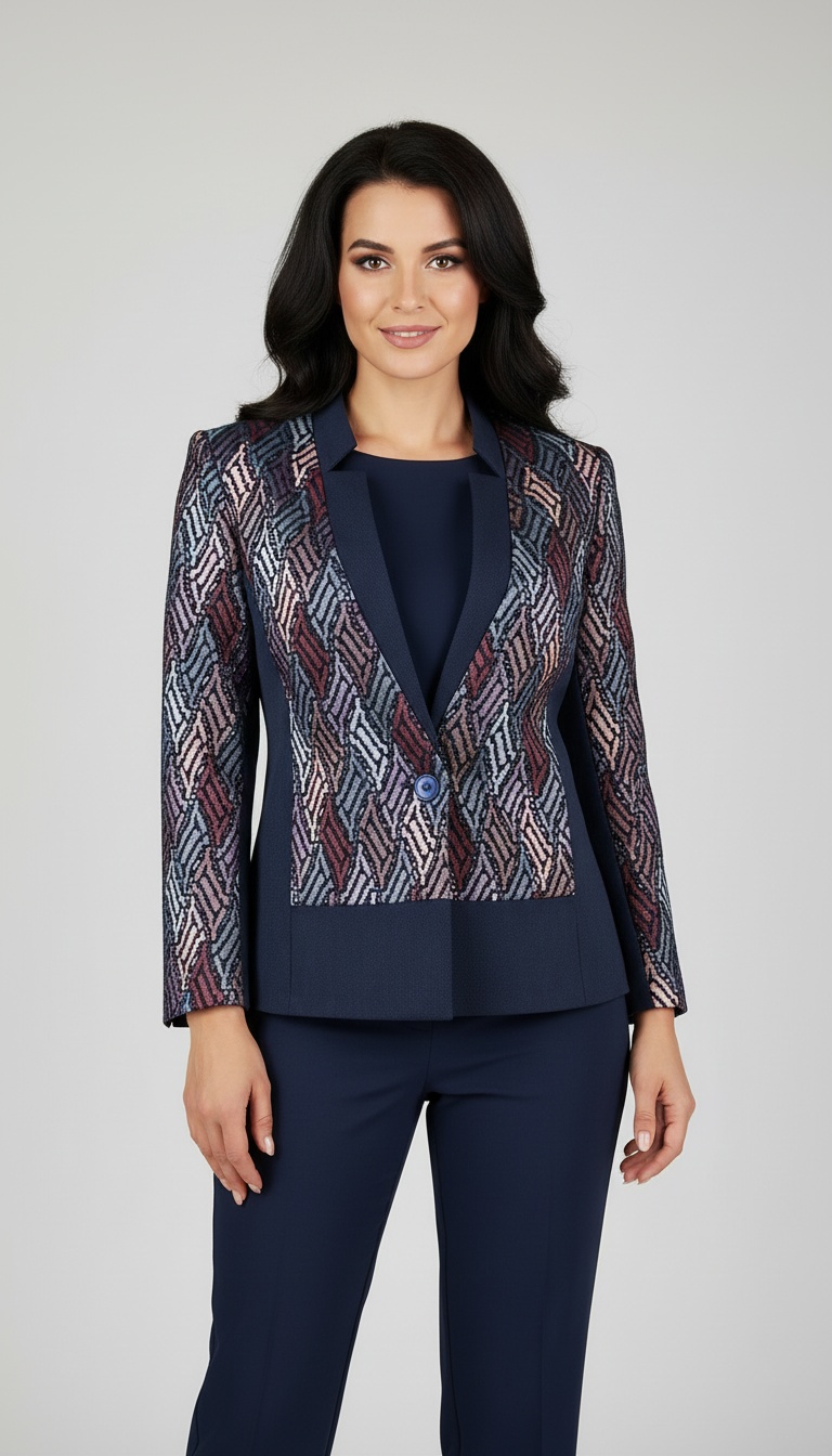 Pastel Parlak Desenli Lacivert Blazer 24127 / 2024 Pastel Parlak Desenli Lacivert Blazer 24127 / 2024