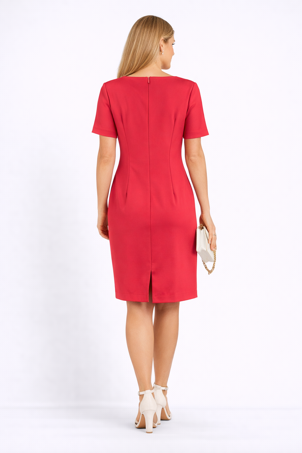 Rochie roșie stacojie elegantă cu panglică detașabilă 24130 RED / 2024 Rochie roșie stacojie elegantă cu panglică detașabilă 24130 RED / 2024
