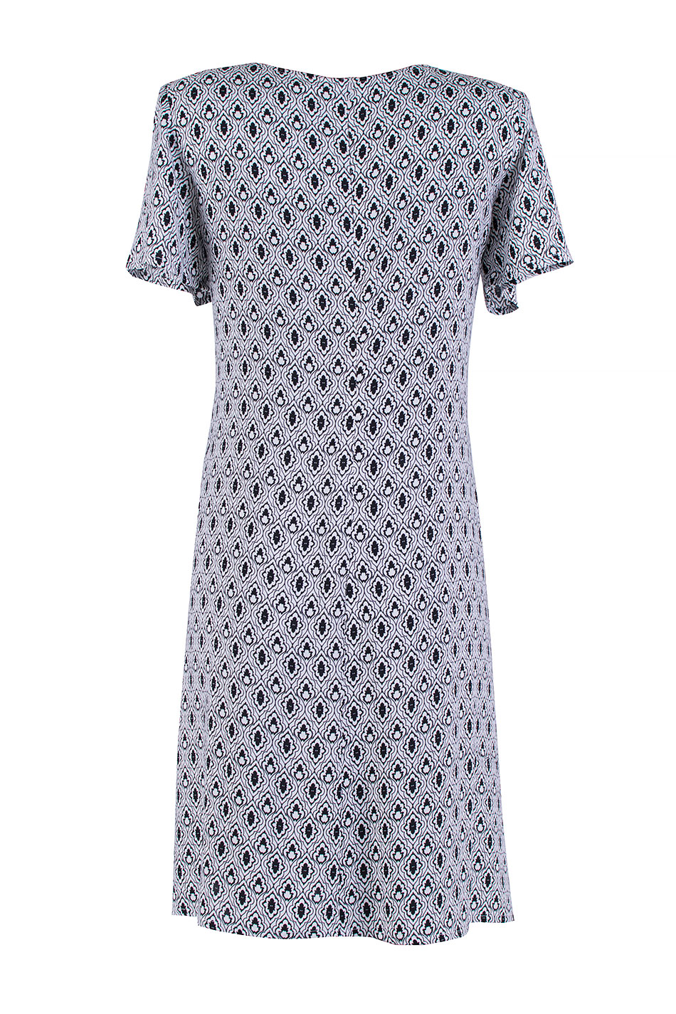 Rochie albă deschisă cu ornamente negre și buzunare practice 24136 / 2024