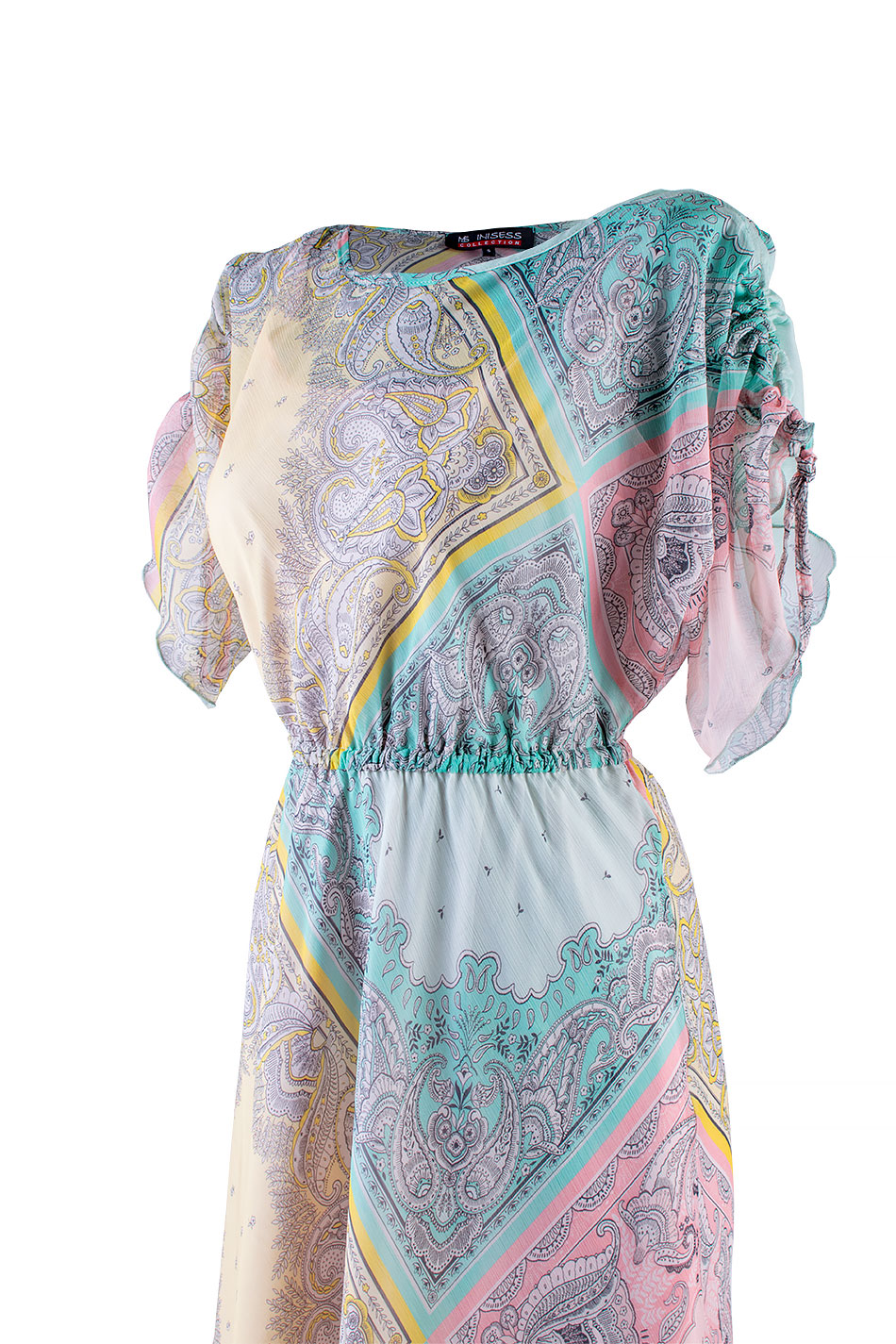 Rochie din sifon multicolor cu maneci reglabile 24152 / 2024 Rochie din sifon multicolor cu maneci reglabile 24152 / 2024