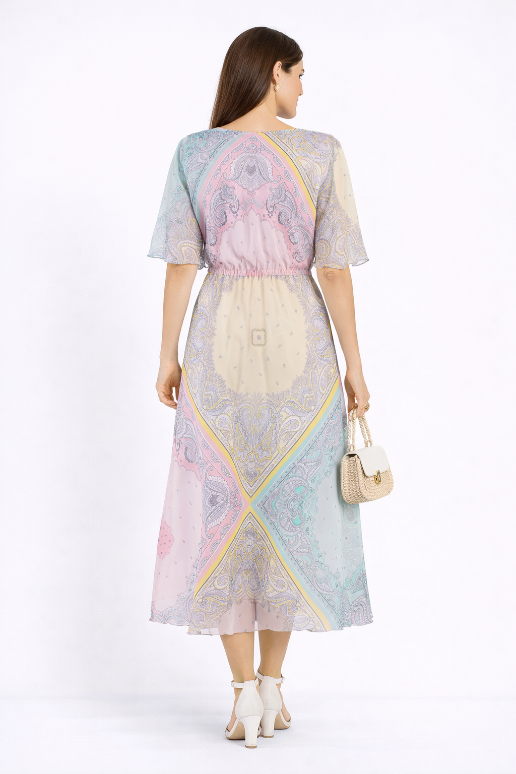 Rochie din sifon multicolor cu maneci reglabile 24152 / 2024 Rochie din sifon multicolor cu maneci reglabile 24152 / 2024