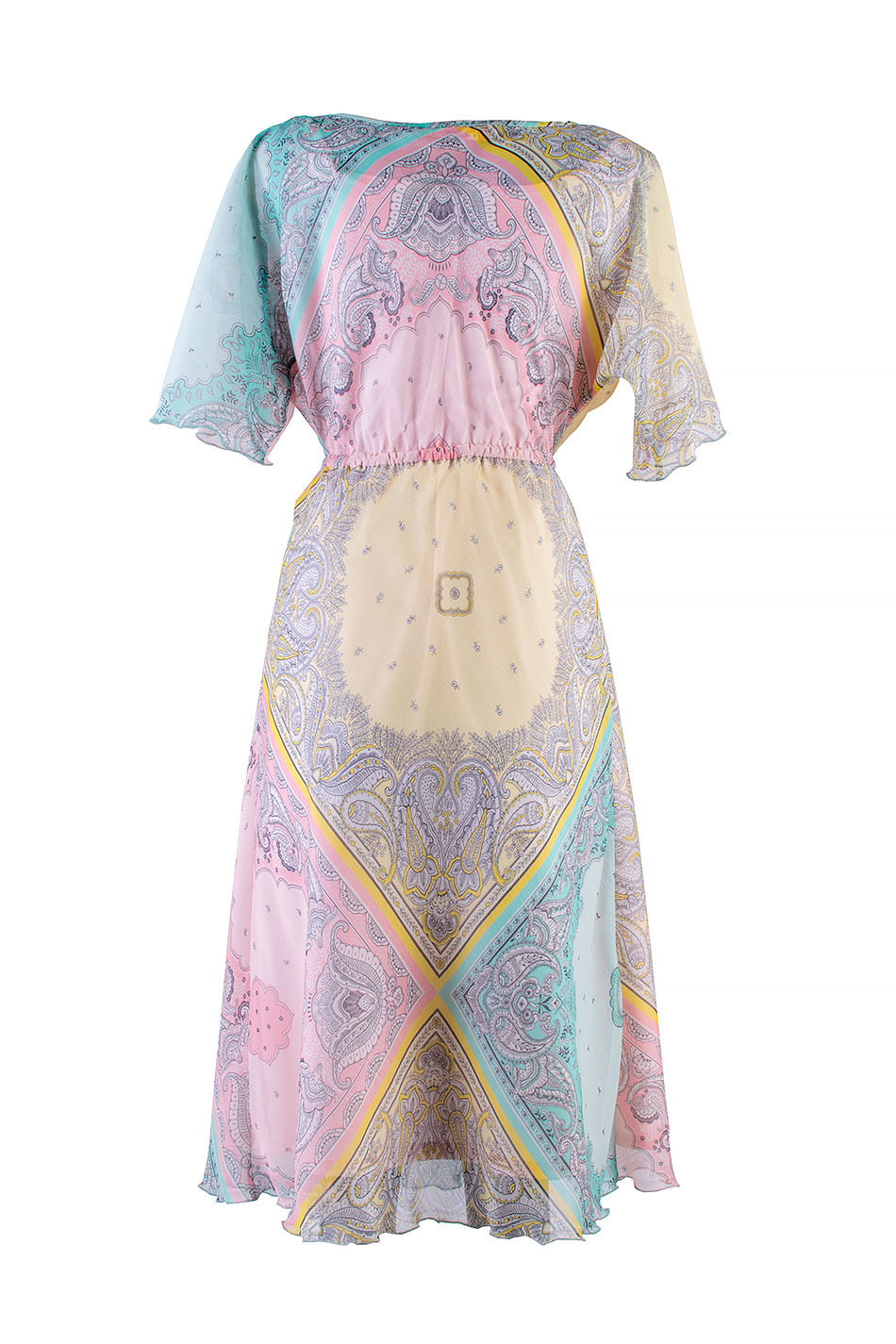 Rochie din sifon multicolor cu maneci reglabile 24152 / 2024 Rochie din sifon multicolor cu maneci reglabile 24152 / 2024
