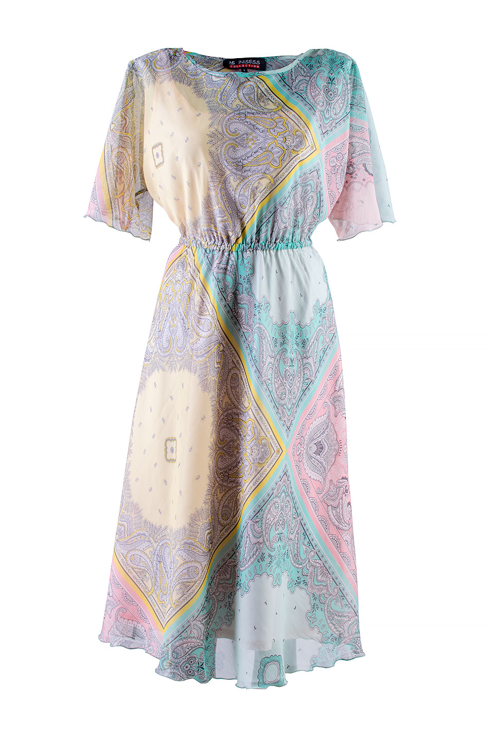 Rochie din sifon multicolor cu maneci reglabile 24152 / 2024 Rochie din sifon multicolor cu maneci reglabile 24152 / 2024